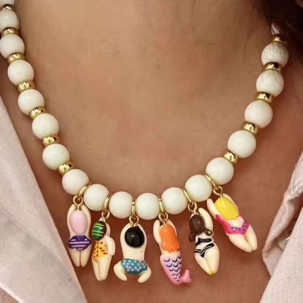 Fun Beach Charm Necklace – Colorful Bikini Girls Pendant Beaded Necklace - Picture 2 of 2